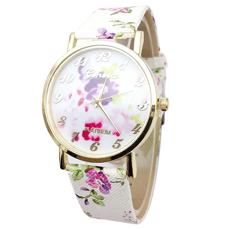 Geneva Watch Women's Wristwatch Leather Quartz Watch Ladies Girls Casual Watch Women Dress Watch Mujer Printed Reloje 2