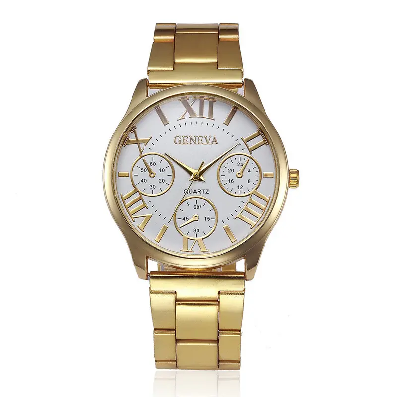 Geneva Watches Men Top Luxury Military Army Clock Golden Stainless Steel Analog Watch Relogio Masculino 2