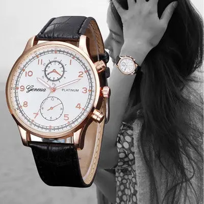 Geneva Woman Mens Watches Retro Design Pu Leather Band Dress Clock Analog Watch Relogio Feminino 1