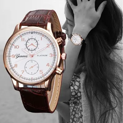 Geneva Woman Mens Watches Retro Design Pu Leather Band Dress Clock Analog Watch Relogio Feminino 2