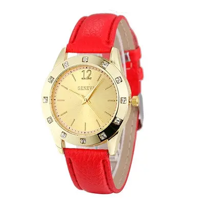 Geneva Women Dress Watches Rhinestone Crystal Relogio Feminino Analog Clock Pu Leather Band Quartz Wrist Watch 1
