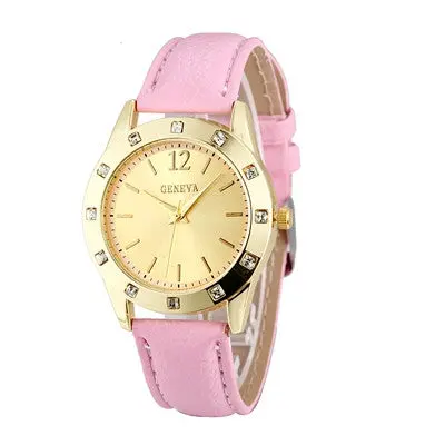 Geneva Women Dress Watches Rhinestone Crystal Relogio Feminino Analog Clock Pu Leather Band Quartz Wrist Watch 2