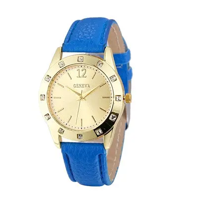 Geneva Women Dress Watches Rhinestone Crystal Relogio Feminino Analog Clock Pu Leather Band Quartz Wrist Watch 3