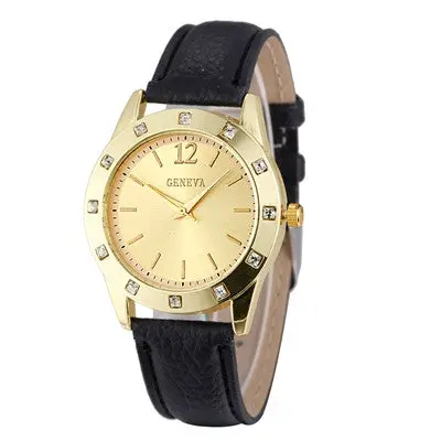 Geneva Women Dress Watches Rhinestone Crystal Relogio Feminino Analog Clock Pu Leather Band Quartz Wrist Watch 4