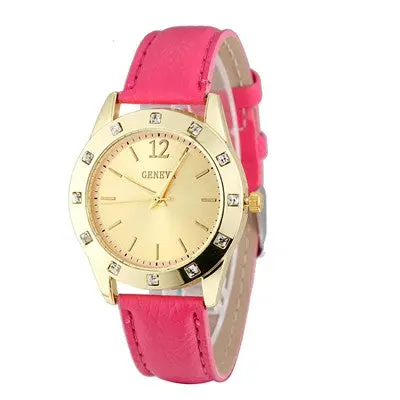 Geneva Women Dress Watches Rhinestone Crystal Relogio Feminino Analog Clock Pu Leather Band Quartz Wrist Watch 5