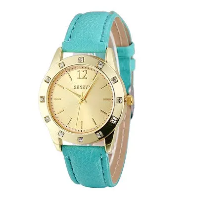 Geneva Women Dress Watches Rhinestone Crystal Relogio Feminino Analog Clock Pu Leather Band Quartz Wrist Watch 6