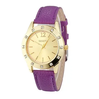 Geneva Women Dress Watches Rhinestone Crystal Relogio Feminino Analog Clock Pu Leather Band Quartz Wrist Watch 8