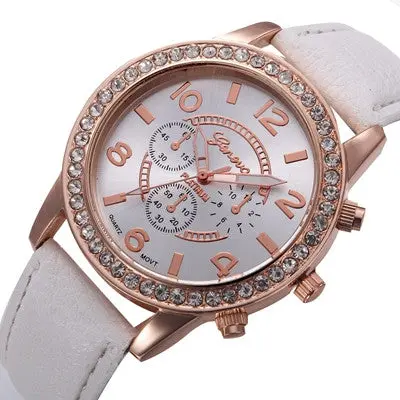 Geneva Women Watch Rhinestone Crystal Dress Clock Analog Pu Leather Band Quartz Watch Relogio Feminino 10