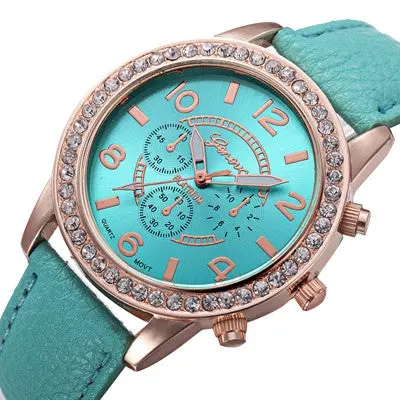 Geneva Women Watch Rhinestone Crystal Dress Clock Analog Pu Leather Band Quartz Watch Relogio Feminino 3