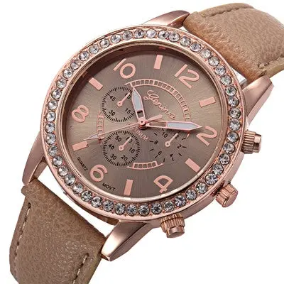 Geneva Women Watch Rhinestone Crystal Dress Clock Analog Pu Leather Band Quartz Watch Relogio Feminino 4