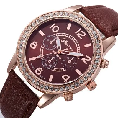Geneva Women Watch Rhinestone Crystal Dress Clock Analog Pu Leather Band Quartz Watch Relogio Feminino 5