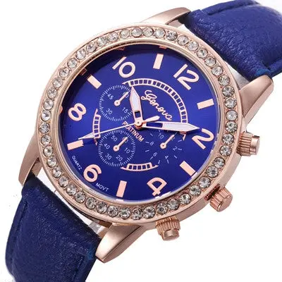 Geneva Women Watch Rhinestone Crystal Dress Clock Analog Pu Leather Band Quartz Watch Relogio Feminino 6