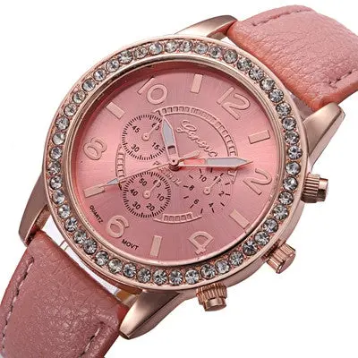 Geneva Women Watch Rhinestone Crystal Dress Clock Analog Pu Leather Band Quartz Watch Relogio Feminino 7