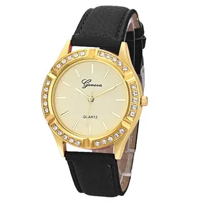 Geneva Women Watches Crystal Rhinestone Analog Pu Leather Band Quartz Wristwatch Clock Relogio Feminino 1