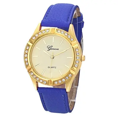 Geneva Women Watches Crystal Rhinestone Analog Pu Leather Band Quartz Wristwatch Clock Relogio Feminino 2