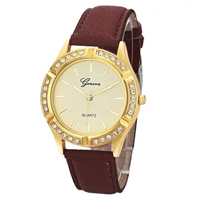 Geneva Women Watches Crystal Rhinestone Analog Pu Leather Band Quartz Wristwatch Clock Relogio Feminino 3