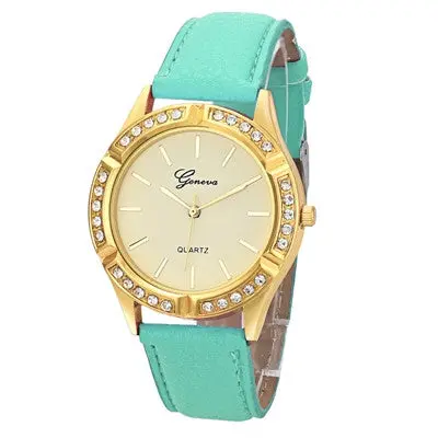 Geneva Women Watches Crystal Rhinestone Analog Pu Leather Band Quartz Wristwatch Clock Relogio Feminino 4