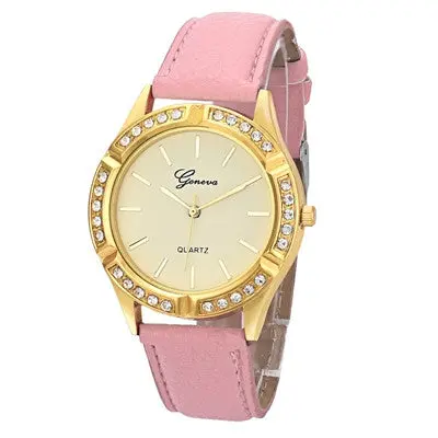 Geneva Women Watches Crystal Rhinestone Analog Pu Leather Band Quartz Wristwatch Clock Relogio Feminino 5