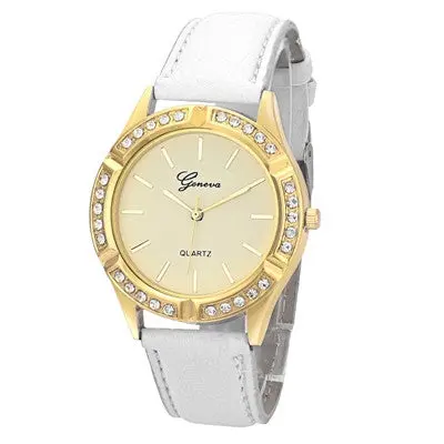 Geneva Women Watches Crystal Rhinestone Analog Pu Leather Band Quartz Wristwatch Clock Relogio Feminino 7