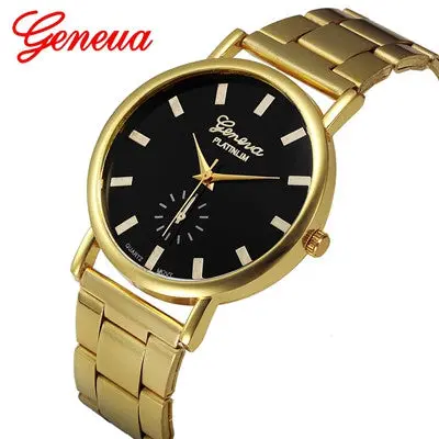 Geneva Women Watches Crystal Stainless Steel Band Gold Analog Quartz Wrist Watch Bracelet Clock Relogio Feminino 1