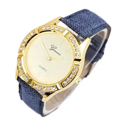 Geneva Women Watches Diamond Crystal Analog Pu Leather Band Quartz Dress Wrist Watch Clock Relogio Feminino 2