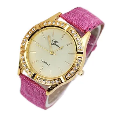 Geneva Women Watches Diamond Crystal Analog Pu Leather Band Quartz Dress Wrist Watch Clock Relogio Feminino 4