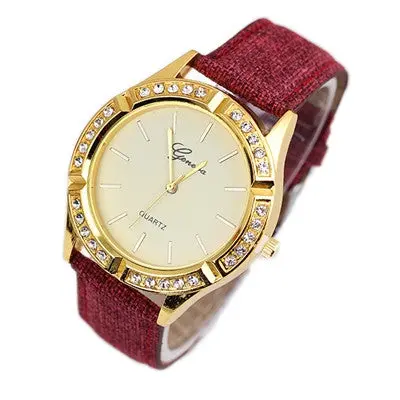 Geneva Women Watches Diamond Crystal Analog Pu Leather Band Quartz Dress Wrist Watch Clock Relogio Feminino 5