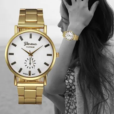 Geneva Women Watches Dress Clock Gold Stainless Steel Band Relogio Feminino Analog Quartz Watch Bracelet 1