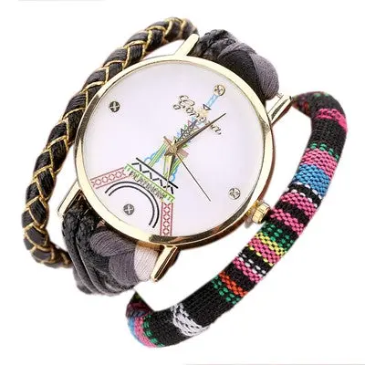 Geneva Women Watches Dress Clock Tower Pattern Womenweaving Miracle Wrap Watch Relogio Feminino 1