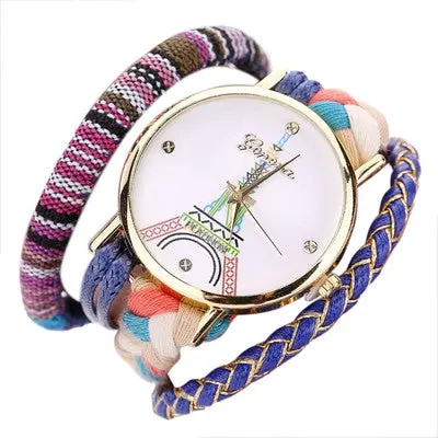 Geneva Women Watches Dress Clock Tower Pattern Womenweaving Miracle Wrap Watch Relogio Feminino 2