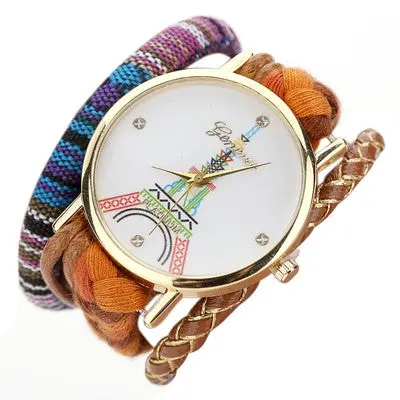 Geneva Women Watches Dress Clock Tower Pattern Womenweaving Miracle Wrap Watch Relogio Feminino 3