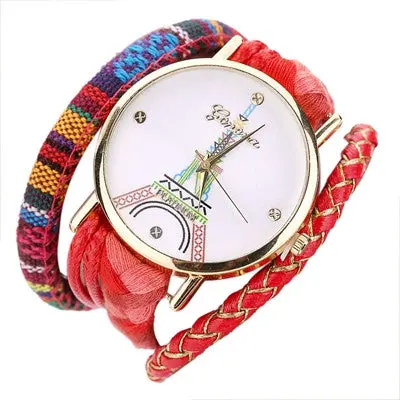 Geneva Women Watches Dress Clock Tower Pattern Womenweaving Miracle Wrap Watch Relogio Feminino 4
