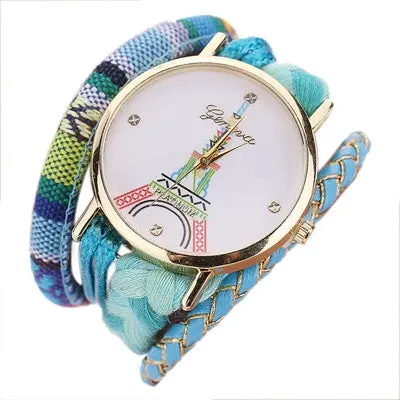 Geneva Women Watches Dress Clock Tower Pattern Womenweaving Miracle Wrap Watch Relogio Feminino 5