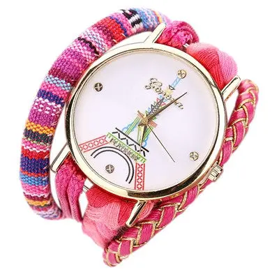 Geneva Women Watches Dress Clock Tower Pattern Womenweaving Miracle Wrap Watch Relogio Feminino 7