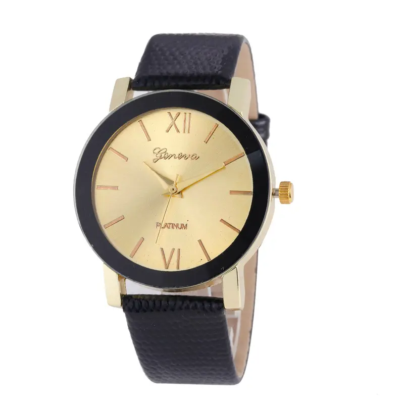 Geneva Women Watches Dress Elegant Clock Pu Leather Band Gold Silver Date Wrist Watch Relogio Feminino 1
