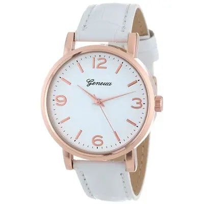 Geneva Women Watches Elegant Dress Clock Brushed Metal Pu Leather Band Watch Relogio Feminino 1
