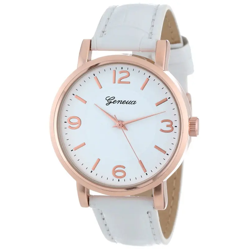 Geneva Women Watches Elegant Dress Clock Brushed Metal Pu Leather Band Watch Relogio Feminino 2