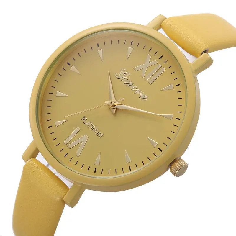 Geneva Women Watches Leisure Time Dress Clock Pu Leather Band Analog Simple Clock Watch Relogio Feminino 8