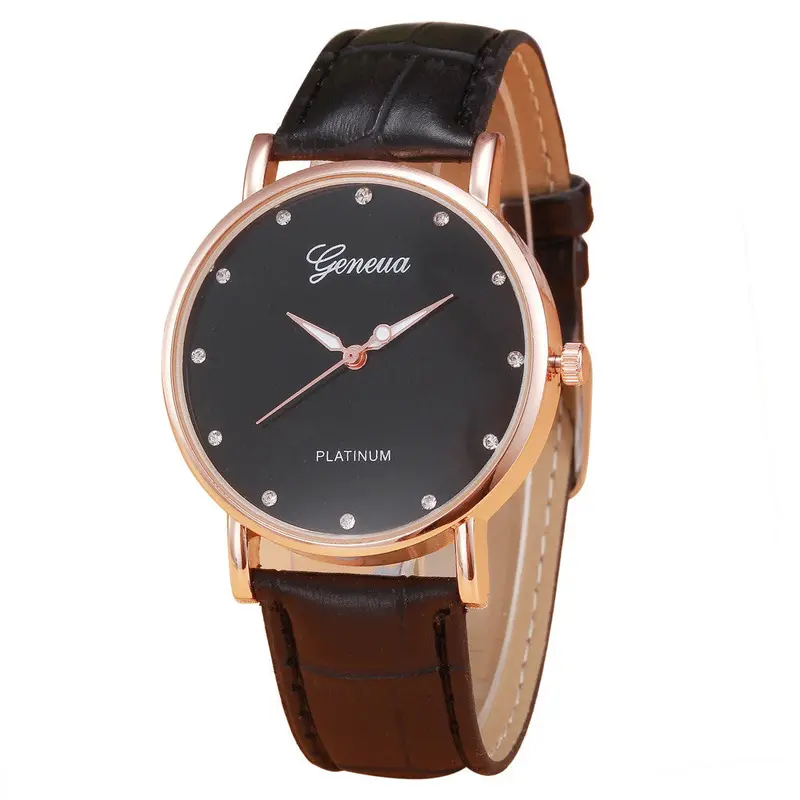 Geneva Women Watches Retro Design Pu Leather Band Analog Rhinestone Crystal Relogio Feminino Quartz Watch 2