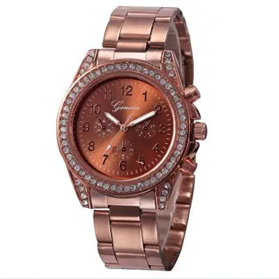 Geneva Women Watches Rhinestone Crystal Dress Clock Ladies Stainless Steel Band Quartz Watch Relogio Feminino 1