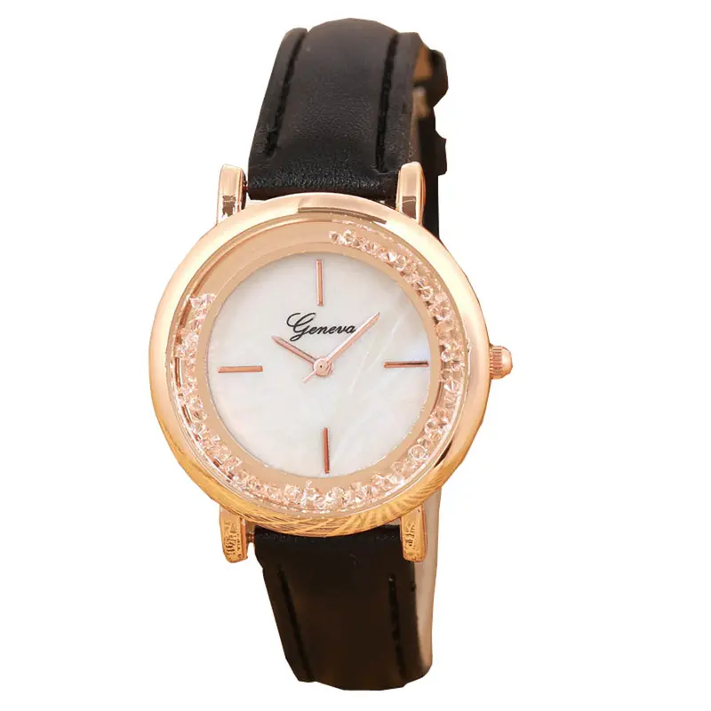 Geneva Women Watches Rhinestone Crystal Dress Clock Pu Leather Band Analog Quartz Watch Relogio Feminino 1