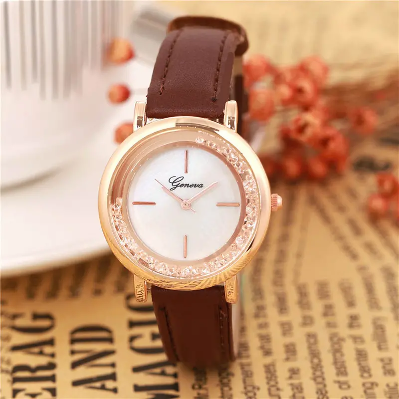 Geneva Women Watches Rhinestone Crystal Dress Clock Pu Leather Band Analog Quartz Watch Relogio Feminino 2