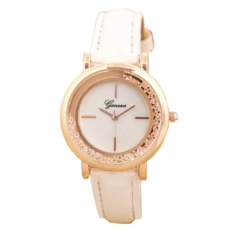 Geneva Women Watches Rhinestone Crystal Dress Clock Pu Leather Band Analog Quartz Watch Relogio Feminino 3