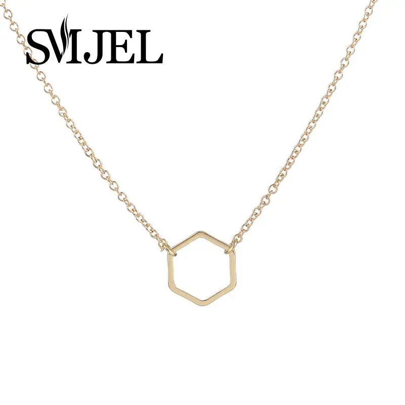 Geometric 18K Gold And Silver Hexagon Necklace Simple Plain Long Chain Jewelry Necklace N142 1