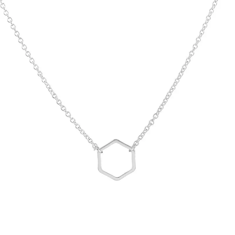 Geometric 18K Gold And Silver Hexagon Necklace Simple Plain Long Chain Jewelry Necklace N142 2