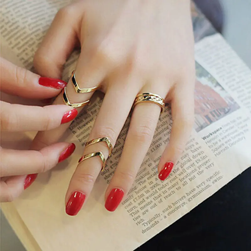 Geometry 3Pcs Design Stack Above Knuckle Nail Ring & Feida 1