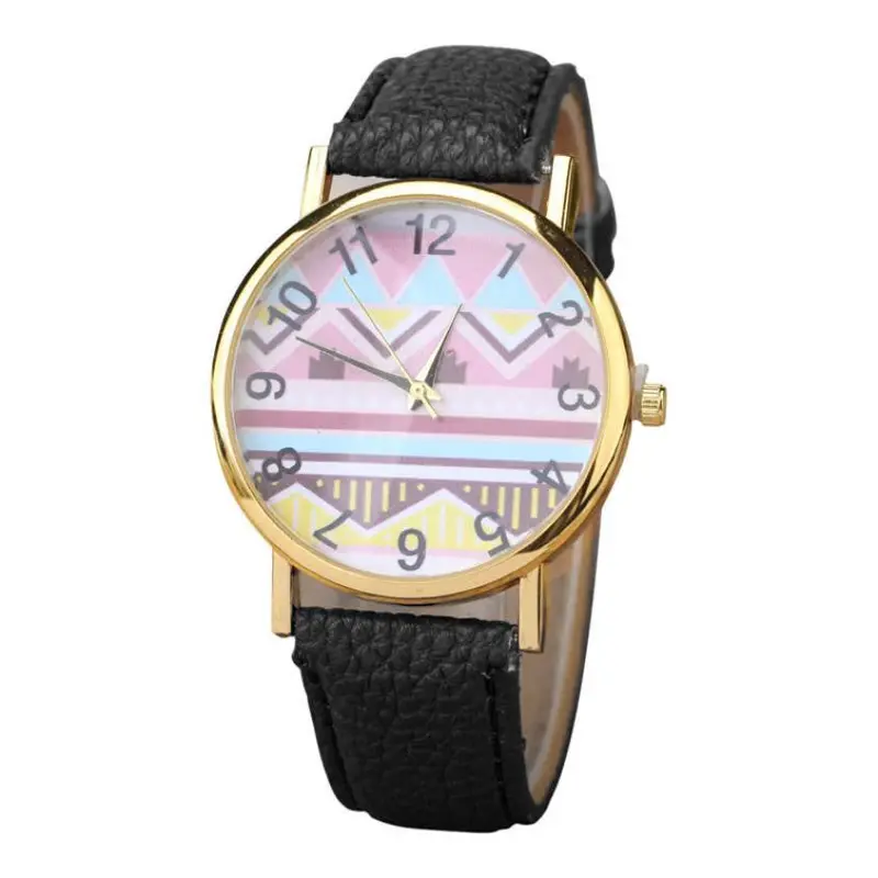 Geometry Pattern Leather Band Watch Men Women Wrist Watches 1