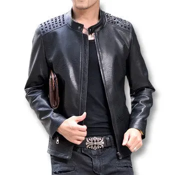 Giacca Pelle Uomo Jaqueta De Couro Leather Pu Jackets Casual Slim Fit Large Size Rivet Jackets Coats 1