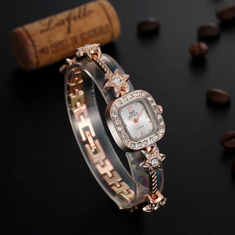 Gift Girl Ladies Bracelet Watch Famous Flower Rosegold Bracelet Wrist Watches Women Relogio Feminino Dropshipping Feida 1