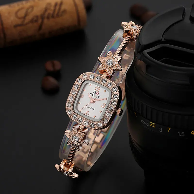 Gift Girl Ladies Bracelet Watch Famous Flower Rosegold Bracelet Wrist Watches Women Relogio Feminino Dropshipping Feida 2